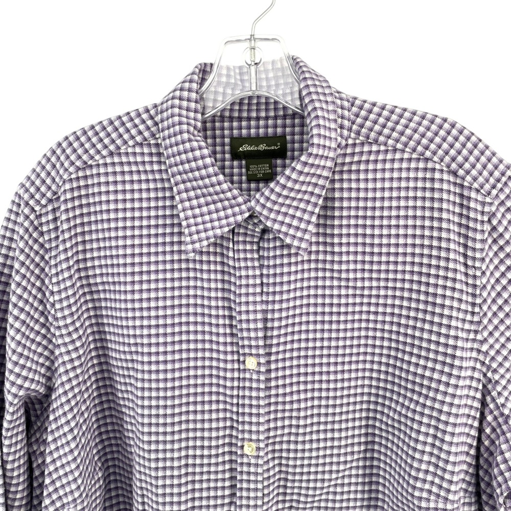 Eddie Bauer Flannel Button Shirt Men's 3XL Purple White Plaid Cotton Long Sleeve